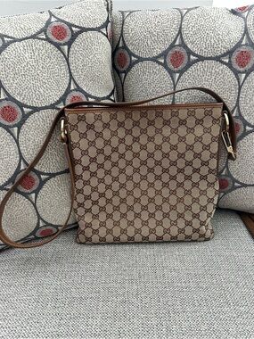 Gucci Beige Brown GG Canvas Crossbody Bag